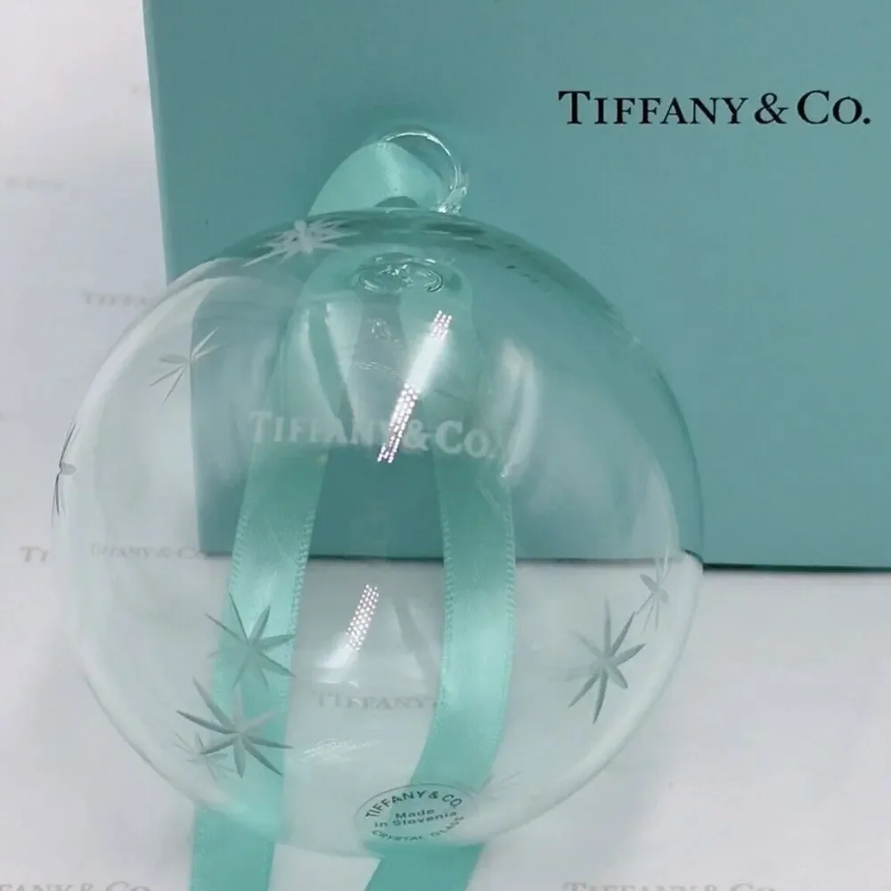 Tiffany & Co. Ball Star Ornament Blue Glass Holiday Gift 2021 W/ Pouch & Box